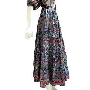 GOA Tiered Maxi Skirt Floral Paisley Boho Romantic Wimsygoth Beachy‎ Resortwear